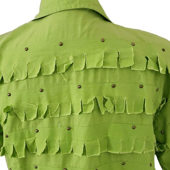Parking Permit Green VTG BOHO 100% Cotton Fringe Studs Jacket Top Size M - Picture 6 of 8